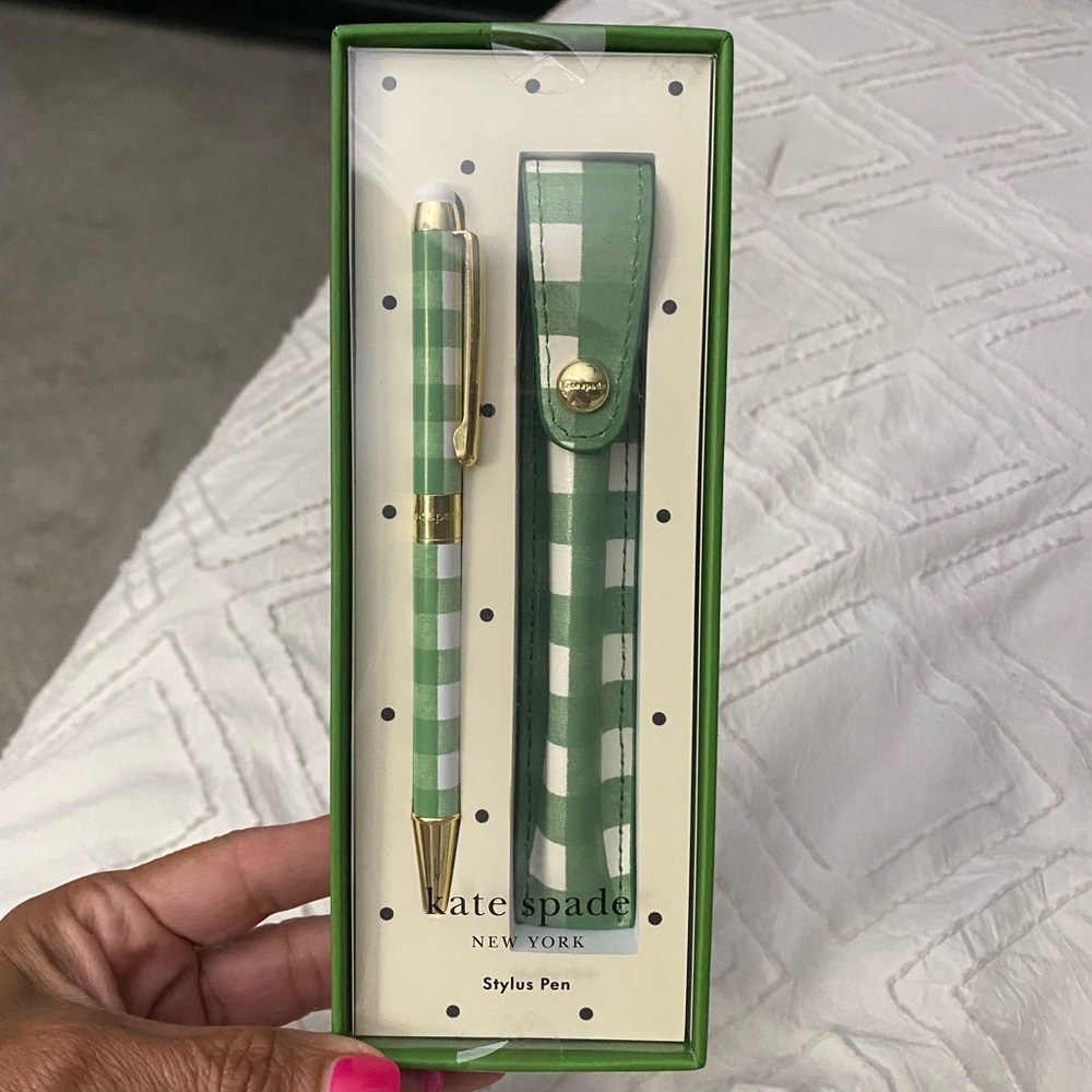 Kate Spade Green and White Checkered Stylus Pen Set